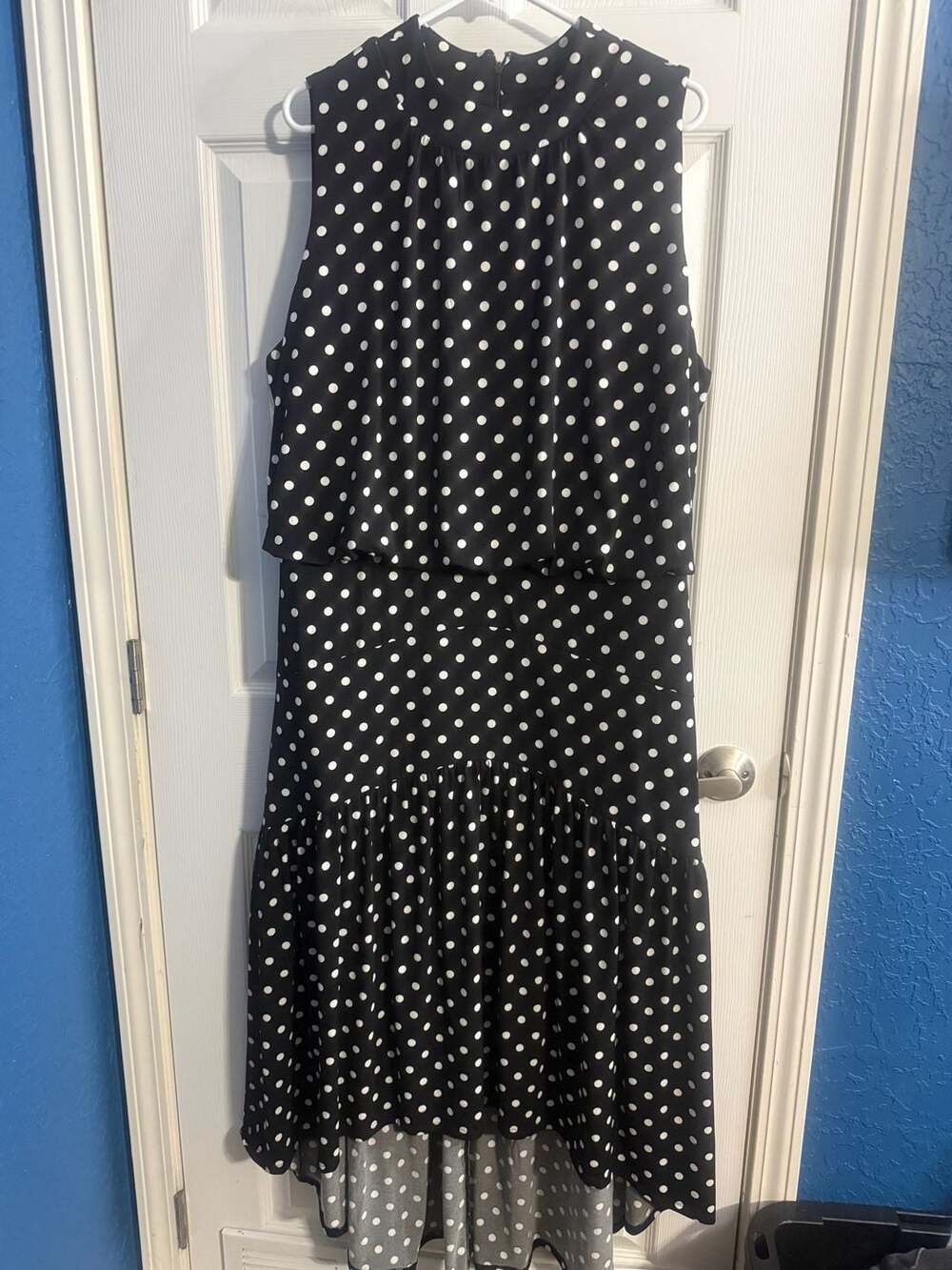 Cato Black and White Polka Dot Halter Tiered Ruffle High-Low Plus Size Dress